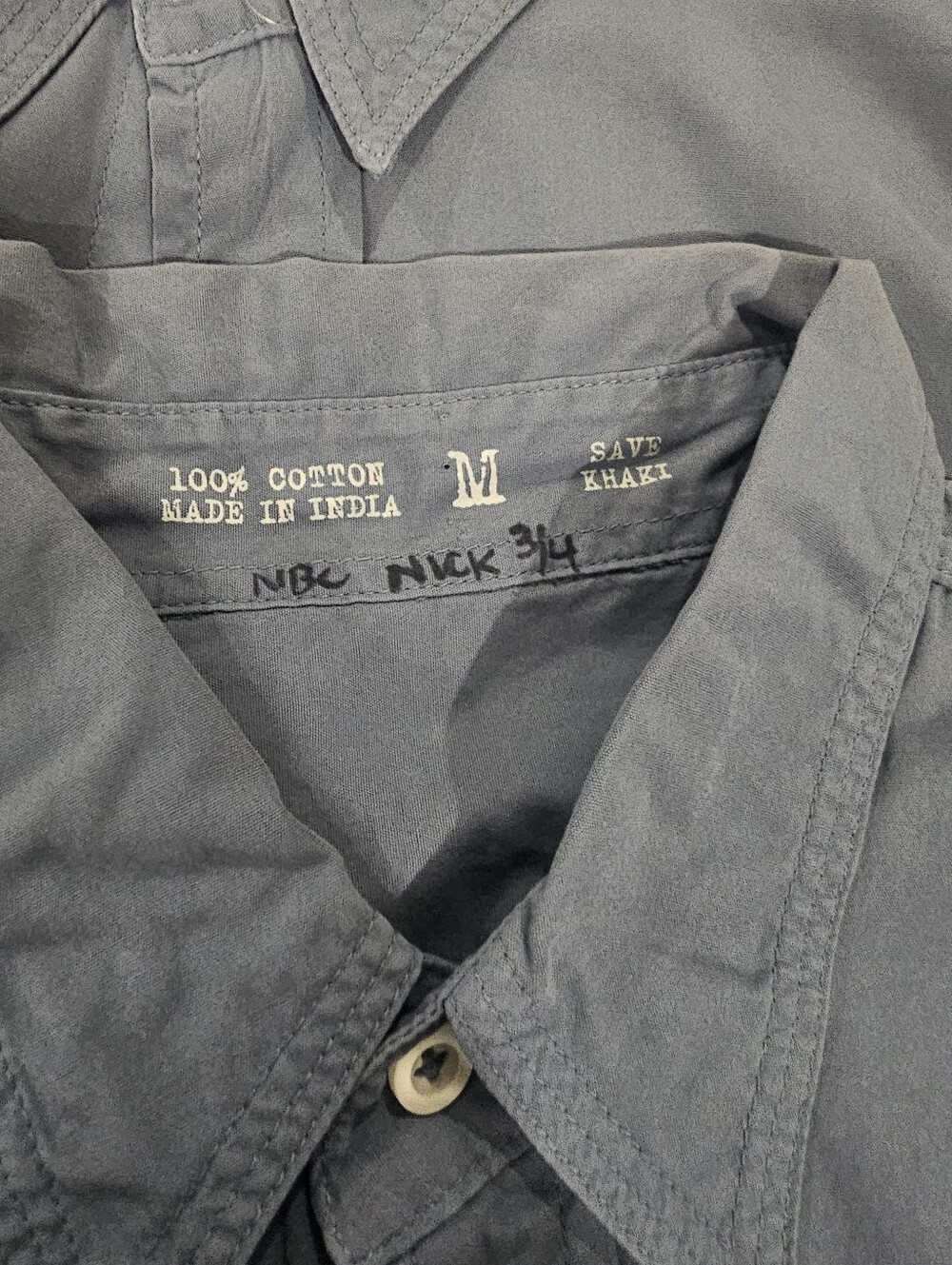 Save Khaki Blue Grey Mens Long Sleeve Button Down 100% Cotton Egypt Made Medium - Picture 6 of 6